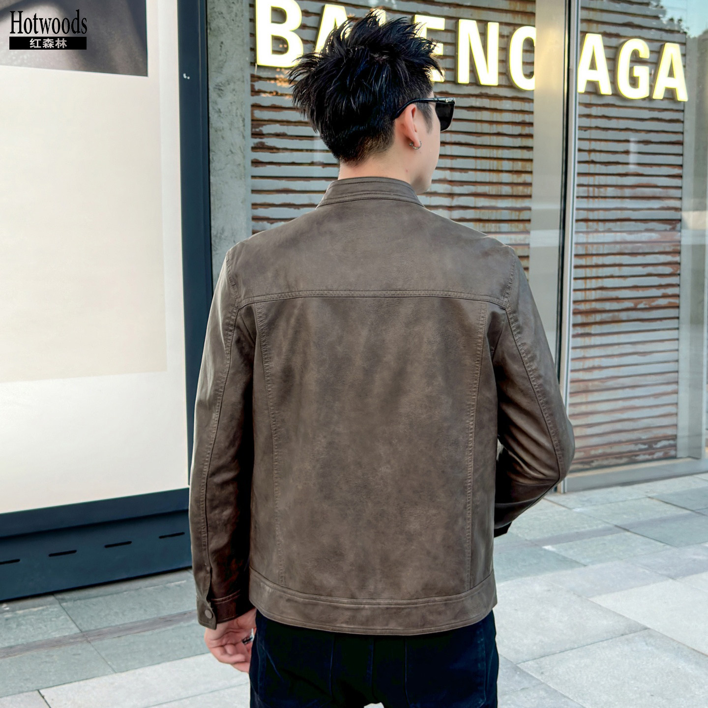 红森林简约通勤立领皮衣 2025秋男休闲流行皮夹克外套372702,淘宝优惠券,粉丝福利购,淘宝优惠卷