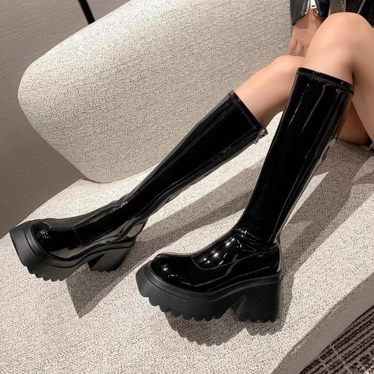 女弹力靴过膝靴漆皮高筒骑士靴women high heel boots long boots - 图1