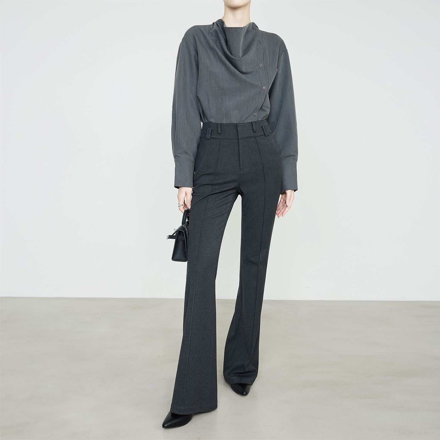 夏莫卡黑灰色喇叭裤女2025新款弹力显瘦超模裤通勤微喇裤加长6857 - 图0