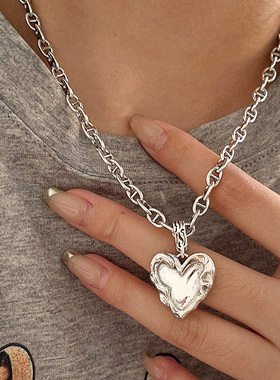 925纯银爱心吊坠猪鼻子项链女