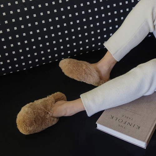 NiceOne Rabbit Hair Slippers Homeskin Bao Toutou Теплый и модный, модный плюшевый половинный крытый не -кекид хлопковые тапочки