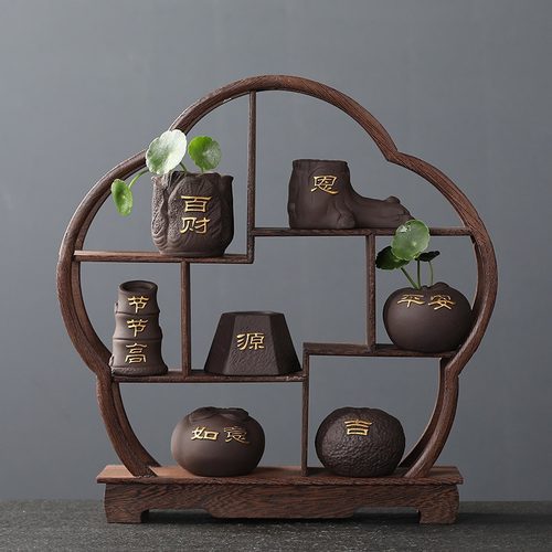 百财指尖葫芦茶宠紫砂紫创意泥彩绘花瓶禅意茶玩茶具五福陶瓷摆件 - 图0