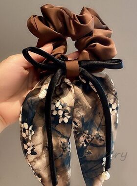 高级缎面印花蝴蝶结发圈