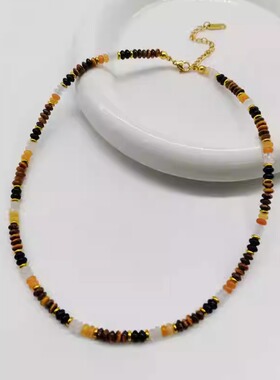 复古天然虎眼石高级项链多巴胺