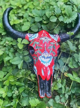 新款手绘复古彩色羊头骨架挂饰