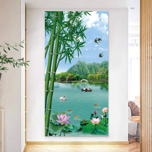 新中式入户玄关装饰画自粘客厅走廊过道墙壁贴画3d立体墙纸山水画 - 图3