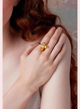 FLV夕日鸢尾戒指 繁花梦境系列轻奢复古小众设计高级感原创开口戒