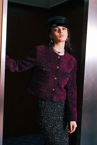Aimme sparrow 25春夏紫色小香风外套时尚通勤百搭休闲优雅上衣女 - 图0