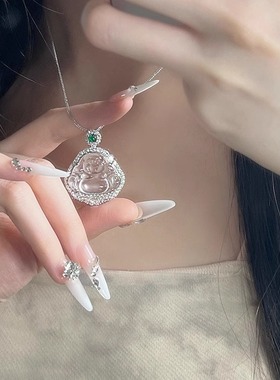 弥勒佛项链99纯银女大肚笑佛吊坠