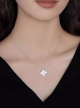 幸运四叶草项链纯银车花吊坠