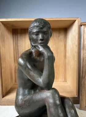 收藏鉴赏日本昭和34年青铜雕塑家山本稚彦作品“初恋” 艺术品