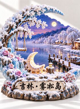 吉林雾凇岛3d立体冰箱贴旅游景点纪念品门贴雾凇岛金属浮雕冰箱贴