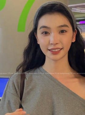 灰色宽边发箍女蓬松发卡针织头箍