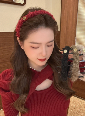 新年红色毛绒发箍女新款秋冬