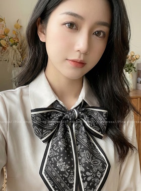 长条小丝巾女2026新款黑色护颈围