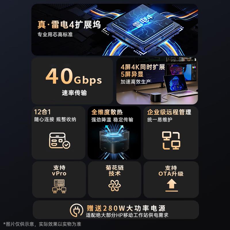 HP/惠普战99Type-C扩展坞真雷电4 USB分线器转接头4K投屏拓展坞站