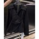 Black irregular waist long sleeve shirt for women