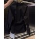 Black irregular waist long sleeve shirt for women