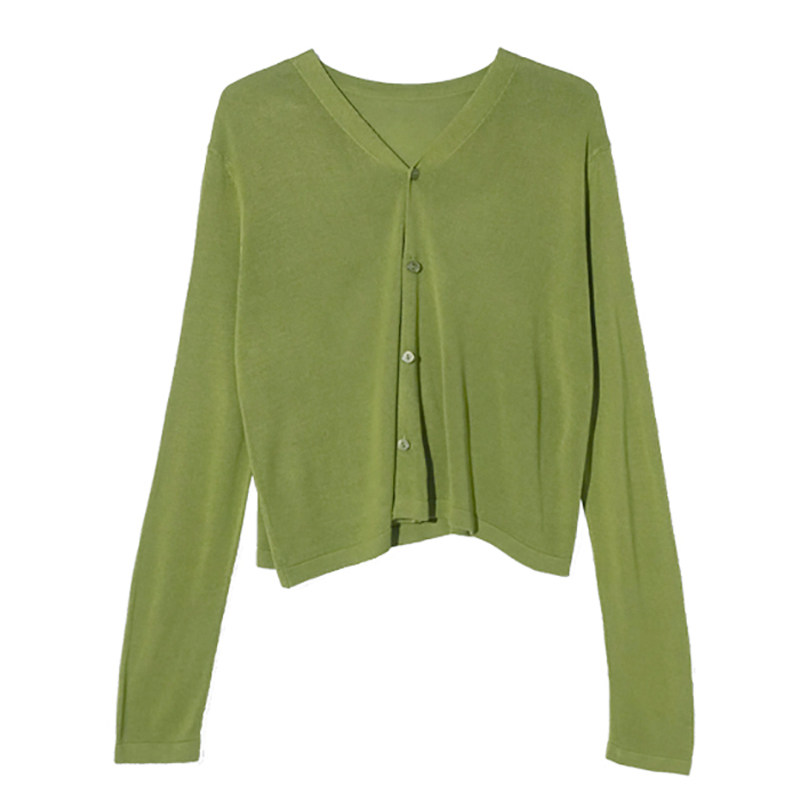 牛油果绿长袖外搭开衫女防晒衫冰丝春秋外套v领短款针织薄款上衣,淘宝优惠券,粉丝福利购,淘宝优惠卷