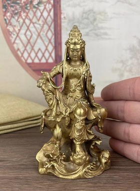 仿古合金佛像收藏自在观音家居桌面装饰工艺品摆件坐款观音佛像