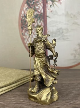 黄铜立体关羽家居复古关二爷办公室客厅装饰品关公工艺品金属