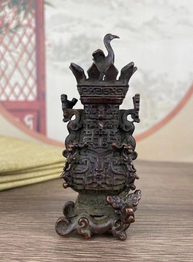 仿古春秋战汉青铜莲鹤方壶家家居办公室客厅装饰品摆件古玩收藏