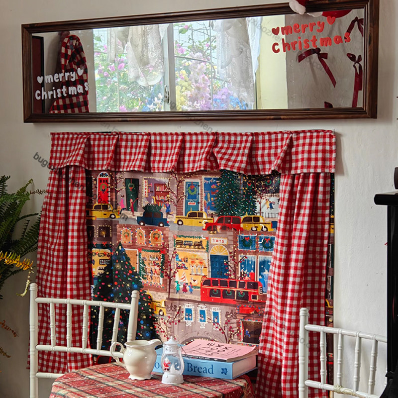 圣诞夜城市风景挂毯壁毯魔术贴窗帘格纹手工装饰布艺画圣诞树壁挂,淘宝优惠券,粉丝福利购,淘宝优惠卷