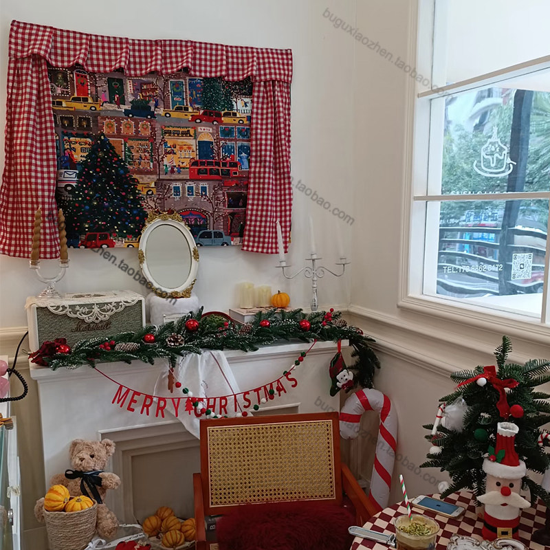 圣诞夜城市风景挂毯壁毯魔术贴窗帘格纹手工装饰布艺画圣诞树壁挂,淘宝优惠券,粉丝福利购,淘宝优惠卷