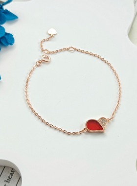 清宜爱心玛瑙s925纯银手链女纯银轻奢百搭新年礼物送女友送闺蜜