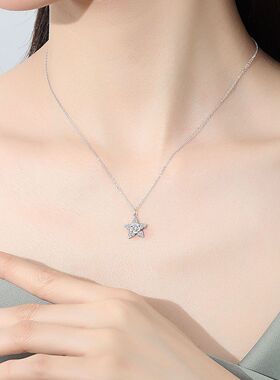 清宜s925纯银五角星吊坠星绽花影项链托帕石小众轻奢百搭节日礼物