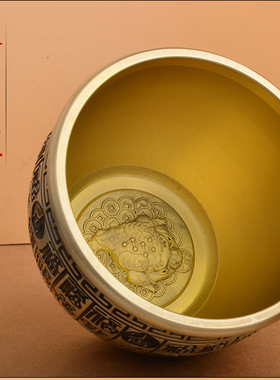 纯黄铜米缸聚宝盆桌面摆件