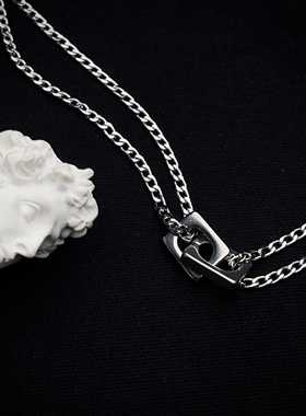 檀健次同款极简双层钛钢对扣项链