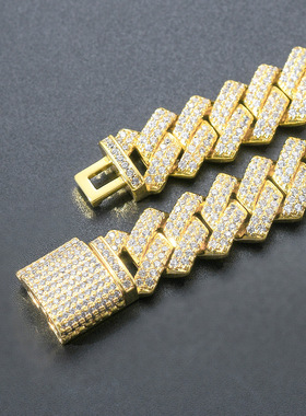 美式满钻菱形古巴项链