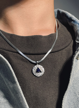 美式法老眼蓝色锆石项链