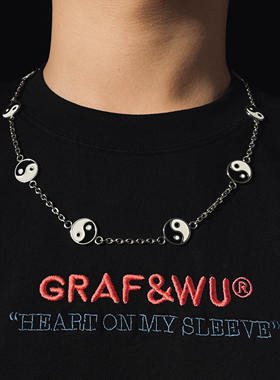 国潮新款拼接太极八卦黑白项链