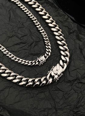 欧美立体切割钛钢古巴项链