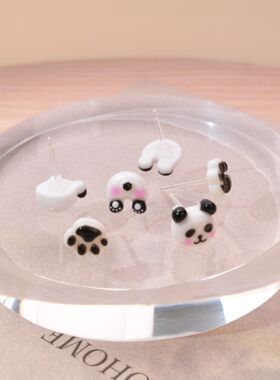 树脂防过敏熊猫耳钉可爱动物耳饰女个性学生黑白撞色萌趣耳环耳饰