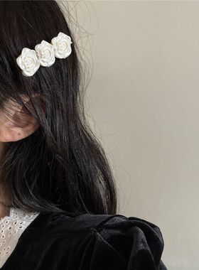 复古山茶花朵发夹一字夹发超仙甜美发饰气质温柔百搭立体玫瑰花朵