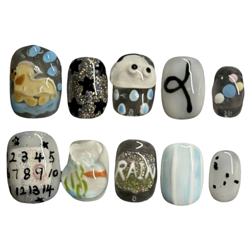 【小金鱼】ins风手绘手工穿戴甲短款可爱美甲贴片成品贴片可拆卸,淘宝优惠券,粉丝福利购,淘宝优惠卷