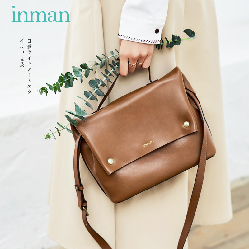 茵曼2020新款真皮冬季复古手提包 茵曼箱包女士包袋