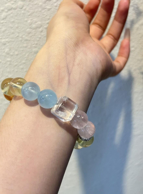 天然水晶手串柠檬晶海蓝宝紫水晶能量搭配多宝手链女生礼物多巴胺