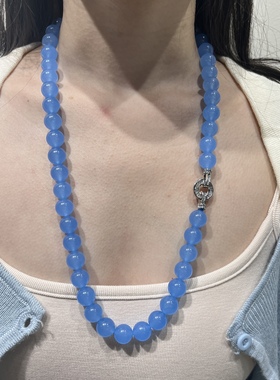 天然冰种蓝色玉髓长款毛衣链新中式国风玛瑙玉石项链原创女款白搭