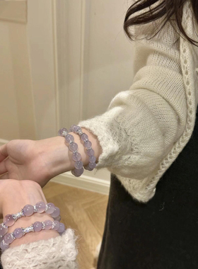 天然珠子手串女紫罗兰玉髓纯银满钻配饰珠串冰种新中式手链玉石