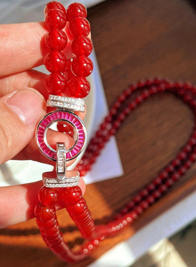 天然鸽血红玛瑙叠戴毛衣链新中式可拆开冰种红玉髓多层项链女款