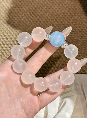 天然巴西奶白晶大颗粒手串原创海蓝宝手链冰晶中式设计女款转运