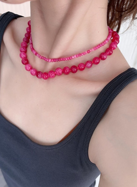 天然红玛瑙项链女锁骨链轻奢小众高级感颈链2024新款爆款毛衣链