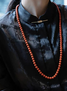 新中式天然石南红玛瑙项链长款吊坠链新年高级感原创毛衣链108颗