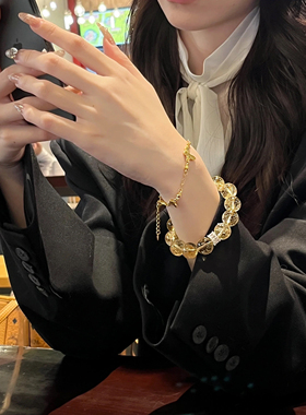 暴富设计天然黄阿赛手链女黄水晶手串招财转运大尺寸轻奢小众精致