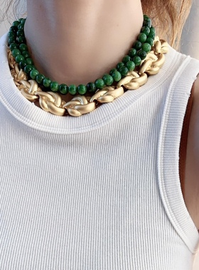 天然翡翠干青叠戴款项链阳绿辣绿色玉锁骨链毛衣链原创女中式国风