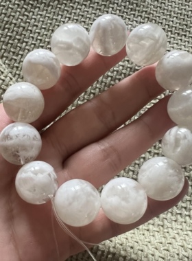 天然雪花白幽灵干净体老矿料大颗粒时尚手串批发圆珠礼物手链女